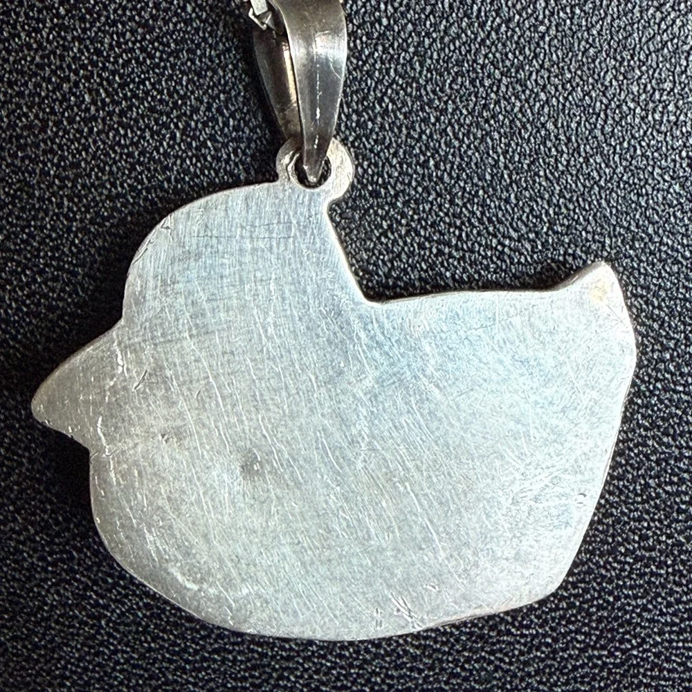 Vintage Sterling Silver Puffy Duck Pendant Necklace - Picture 4 of 14